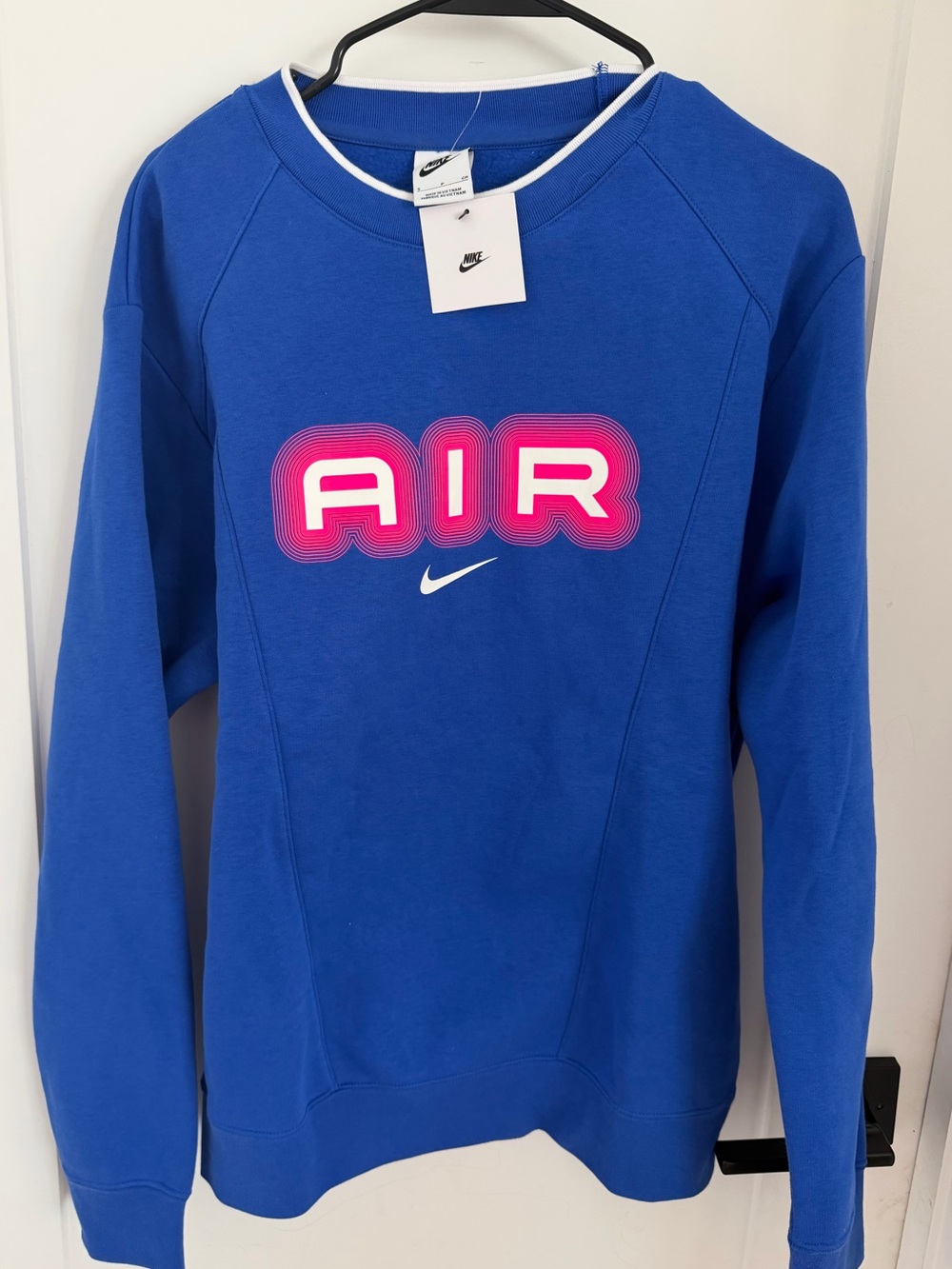 Nike Air Vibrant Blue w Pink fleece lined crewneck sweatshirt Men’s Small NWT